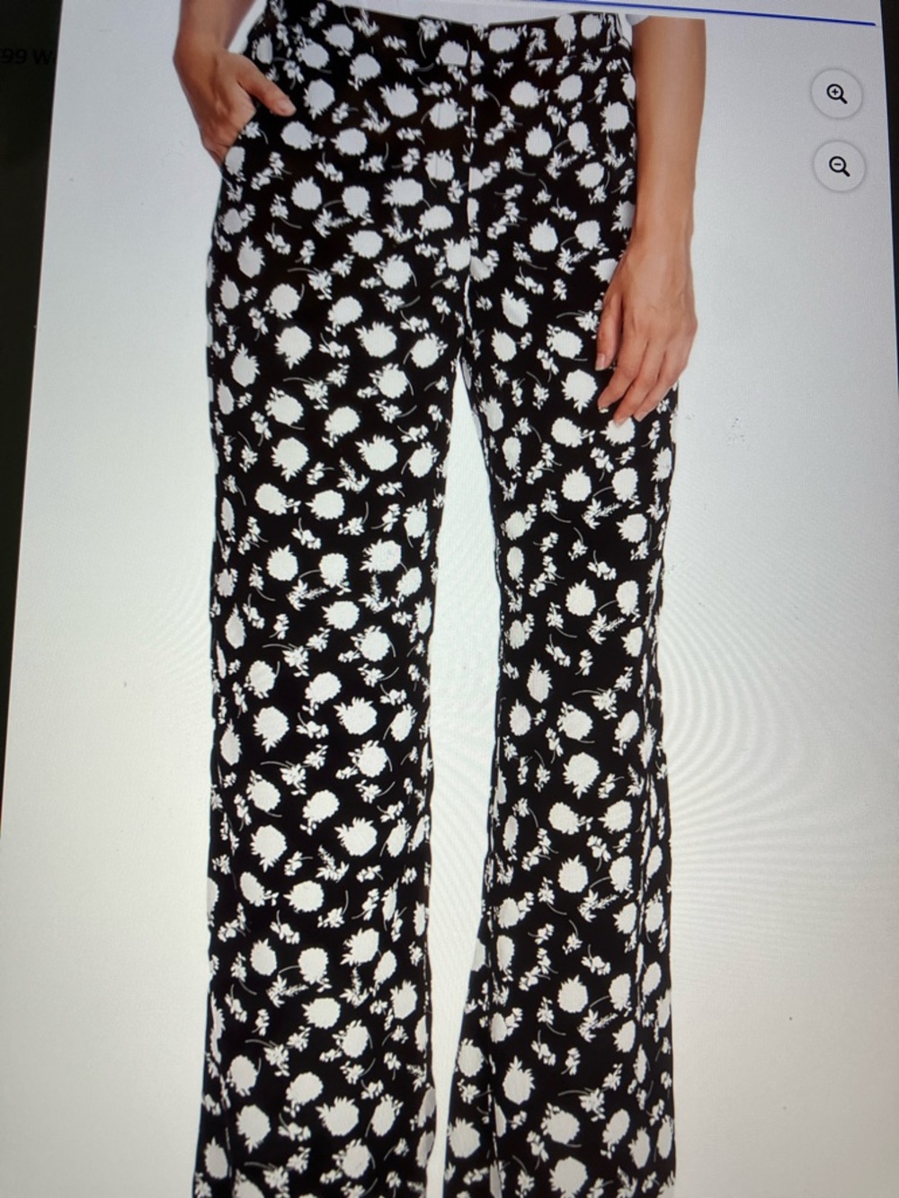 Nostalgia Black and White Floral Flare Pants tied waistband pockets